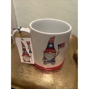 #2080**Patriotic Gnome Ceramic Coffee Mug - Red, White & Blue